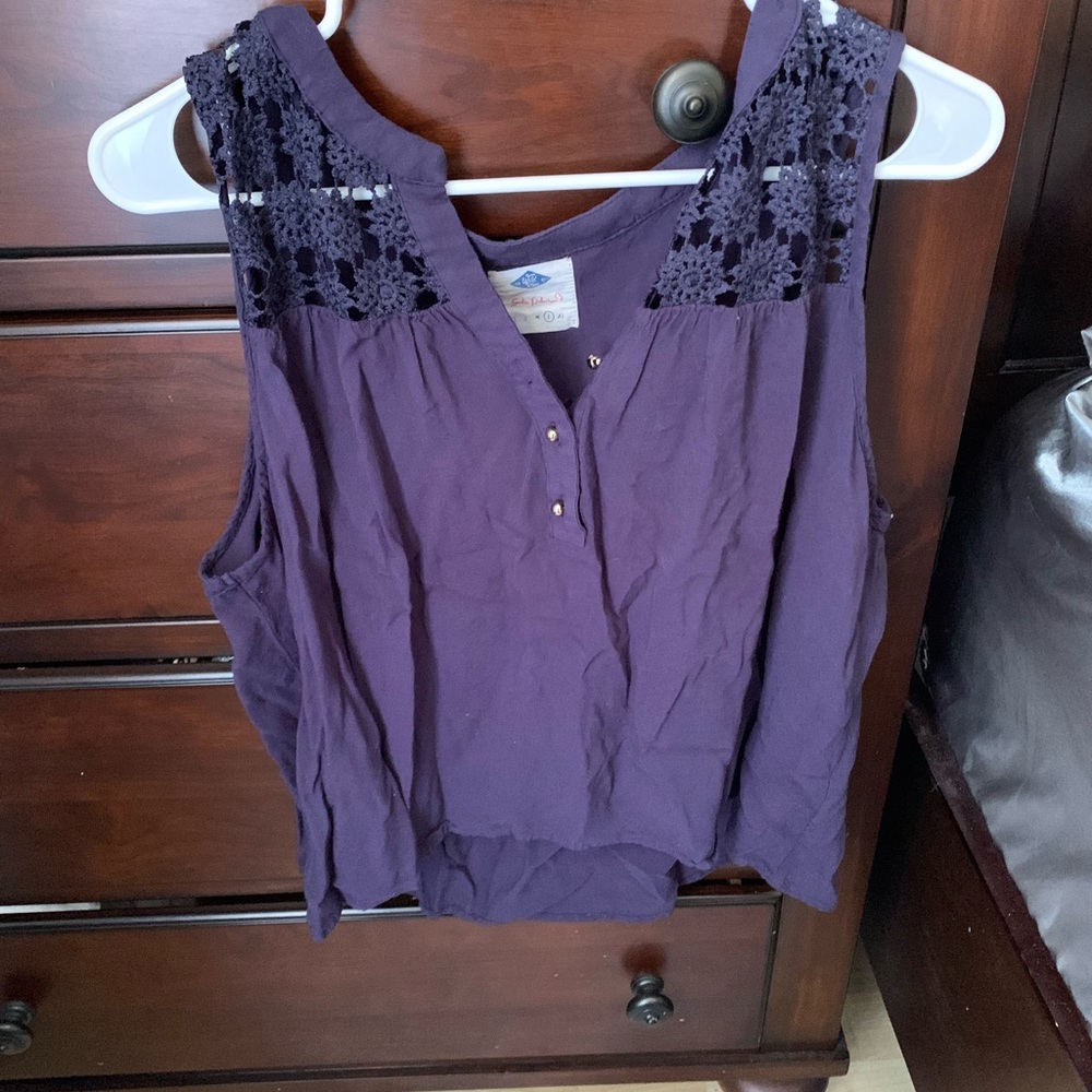 Navy blue crochet button tank